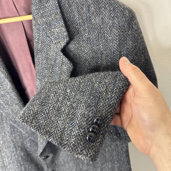 Harris Tweed Men 44 Wool Gray Blue Blazer Sports Coat Herringbone Moores - Picture 2 of 8